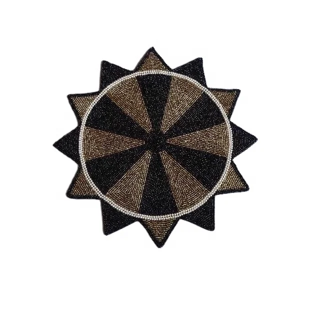 
Glass bead place mats in sun shape and black gold colour available in more colours and patterns 