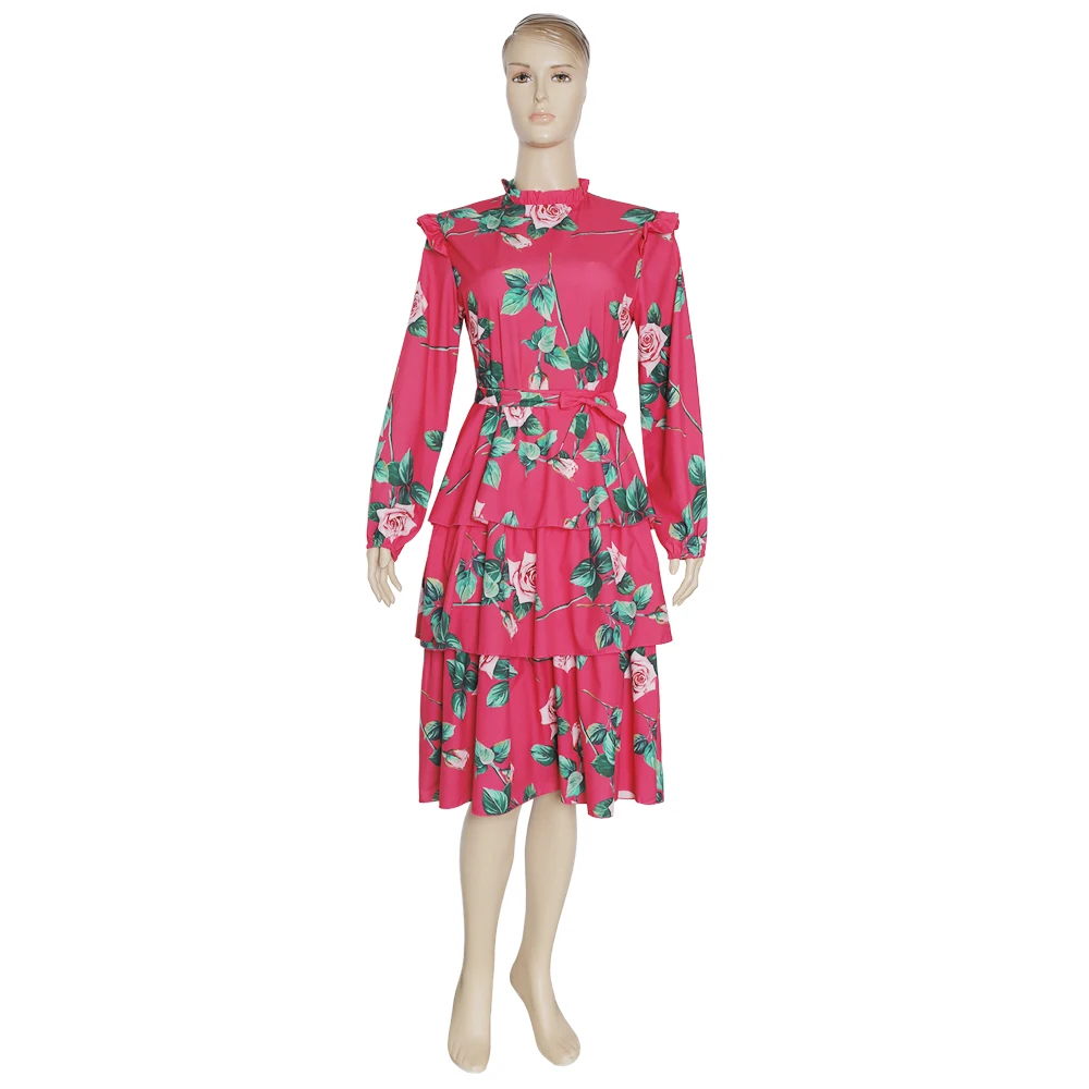 
China Quality Manufacturer Supply Bansummer Elegant Laides Dres African Floral Dress Ruffle Dresses For Women Clothing 