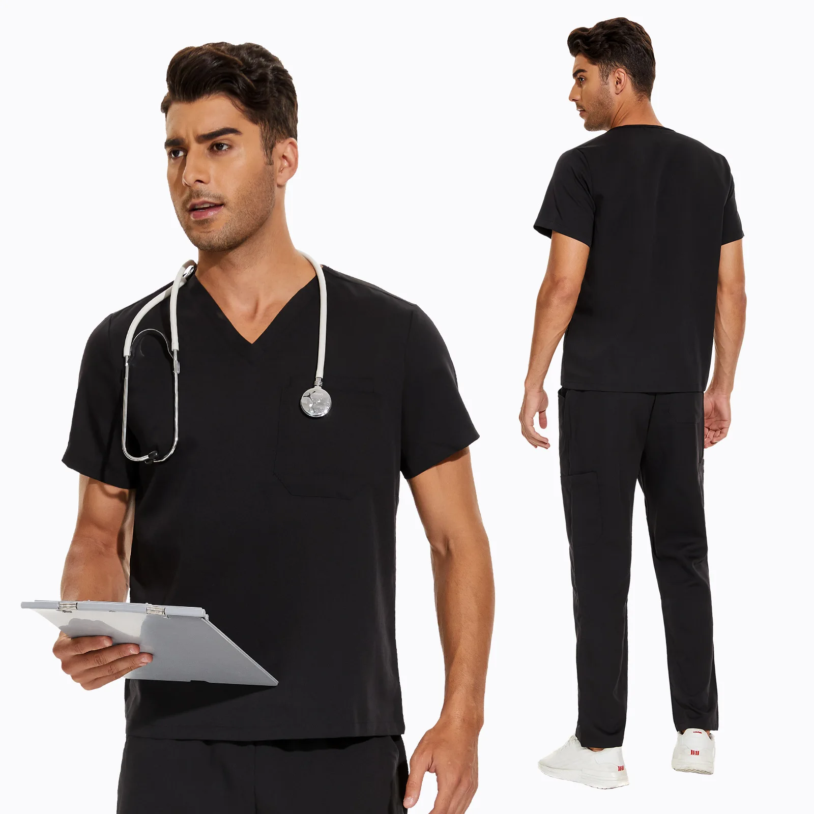 New Arrival V-neck Nursing Uniformes Medical Tops And Pants Doctor Uniform Women Men Embroidery Scrub Hospital Uniform Sets