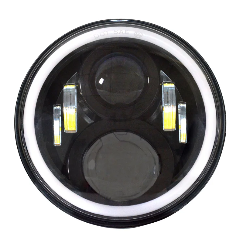 LED Headlight 7inch round headlight Halo Angle Eyes DRL Amber Turn Signal Head Lamp Fit For Motorcycle