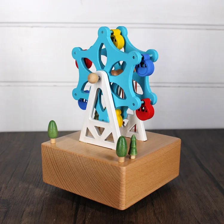 Best gifts wooden merry-go-round rotating carousel horse music box for kids