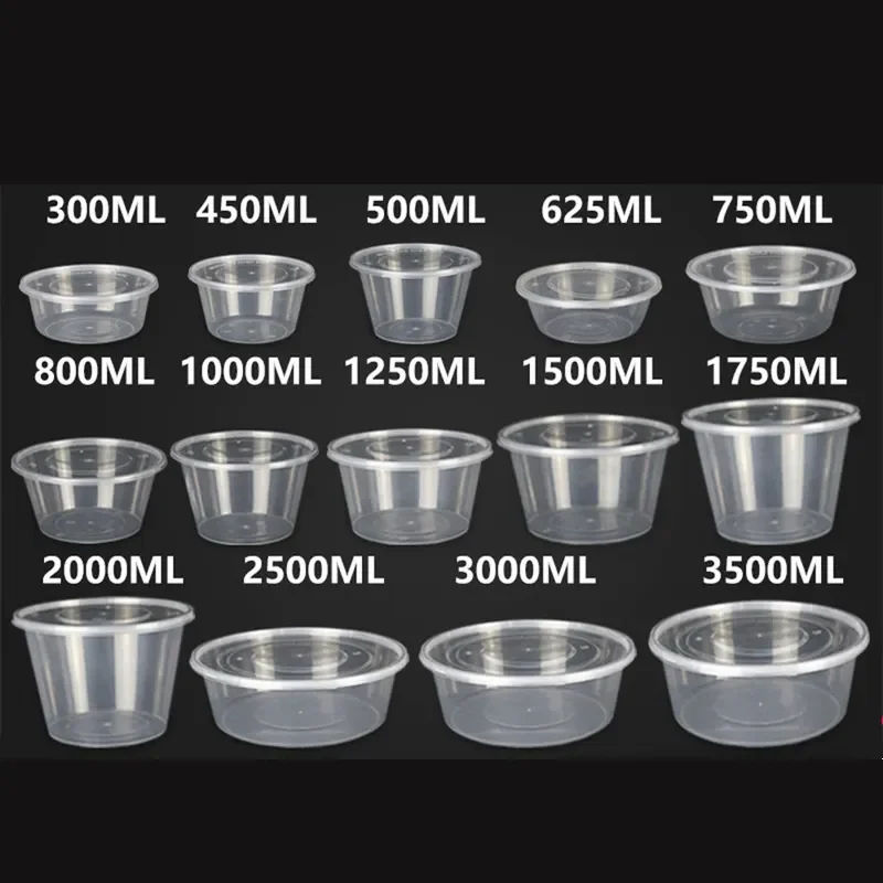 Clear round microwavable plastic food container  with lids disposable PP meal prep lunch boxes