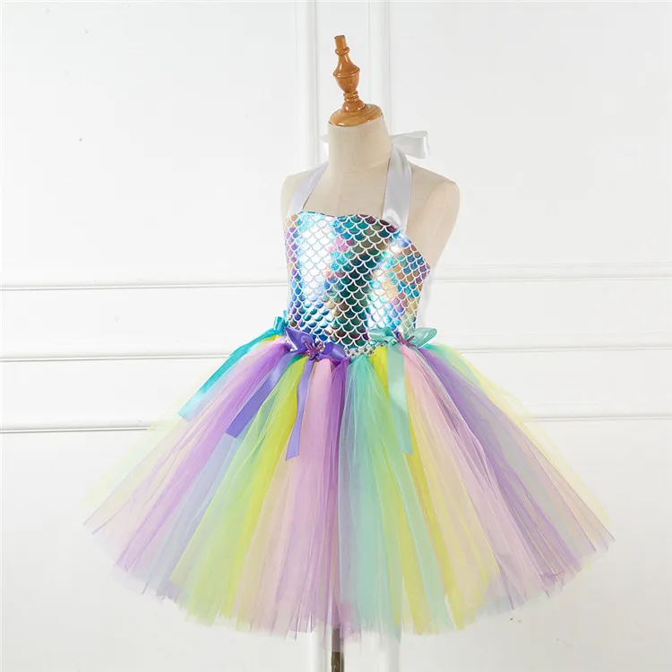 Girls Cosplay Mermaid Tutu Dress Birthday Costume for Girls 2-12 years
