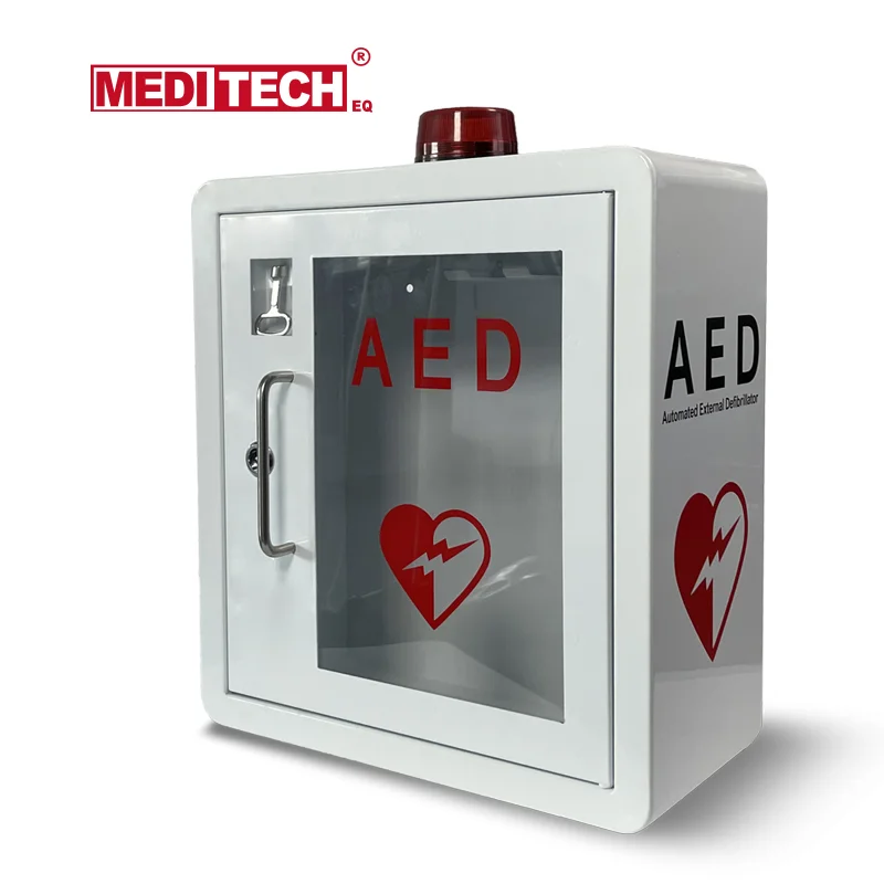 MDA-E13 new Meditech AED cabinet with lock/alarm and large window in public places for AED defibrillator portable storage