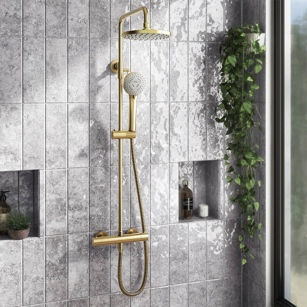 Professional Manufacture Cheap Wholesale Brushed Brass 3 Functions Round Thermostatic Shower Set