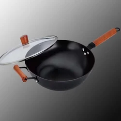 High Quality Frying Household With Glass Cover Home-use Cookware Quantum Iron Wok