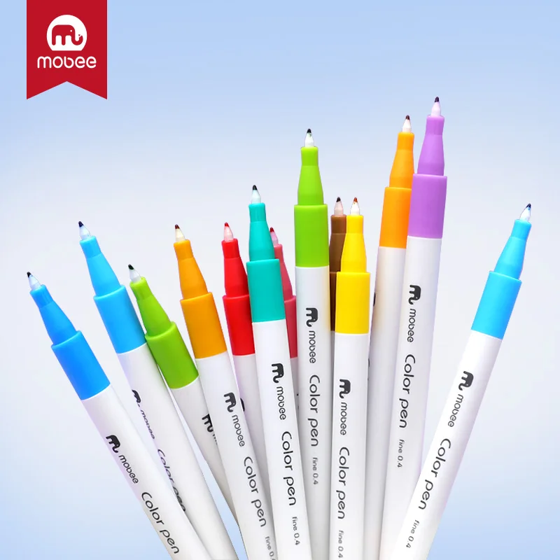 MOBEE P-636 Custom Logo Color Wholesale calligraphy pens Color Bright fineliner dual tip pen set with clip for school and office