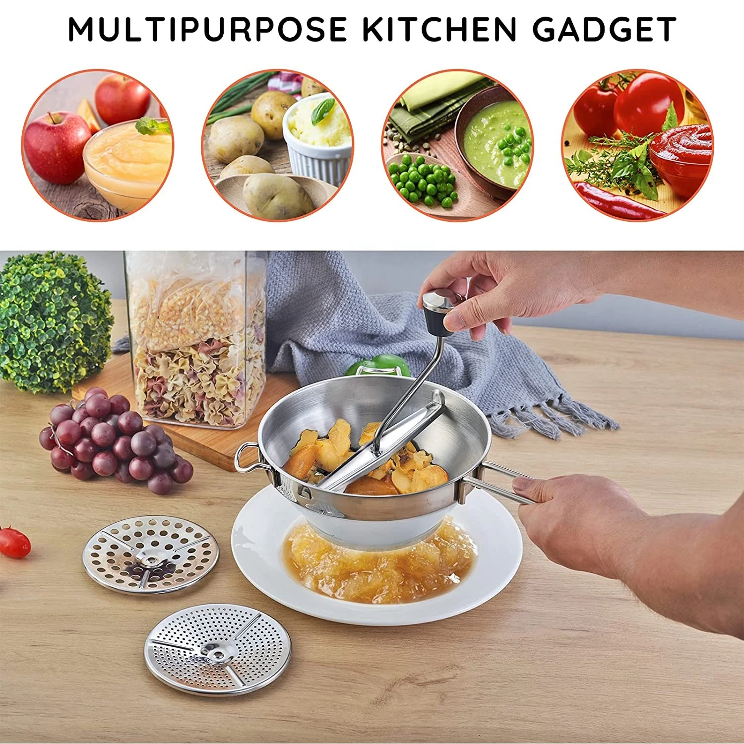 Кухонное устройство Molino De пищевое из нержавеющей стали ручная мельница для фруктов и овощей картофеля с 3 фрезерными дисками