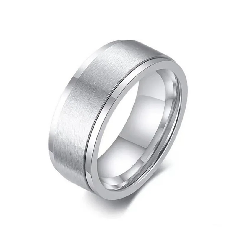 Rotary Titanium Steel 8Mm Black Men Ring Classical Matte Stainless Steel Band Ring For Men Male