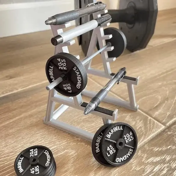 Squat Rack Pen Holder Mini Desk Ornaments with Barbells Functional Desk Organizer for Fitness Enthusiasts and Weightlifting Fans