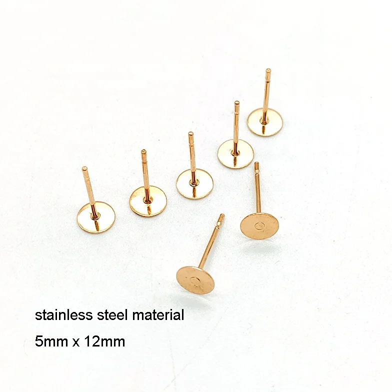 Round Flat bar Blank Jewelry Making Diy Findings Back Stud Gold Silver Hypoallergenic Stainless Steel Earring Posts