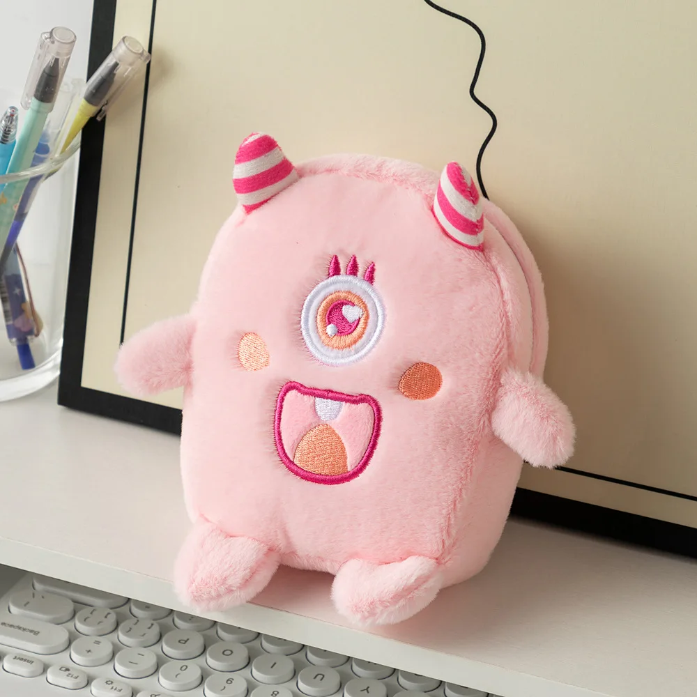 Cute Cartoon Monster Coin Purse Unisex Zipper Storage with Big Eye Funny Colorful Plush Doll and Key Use