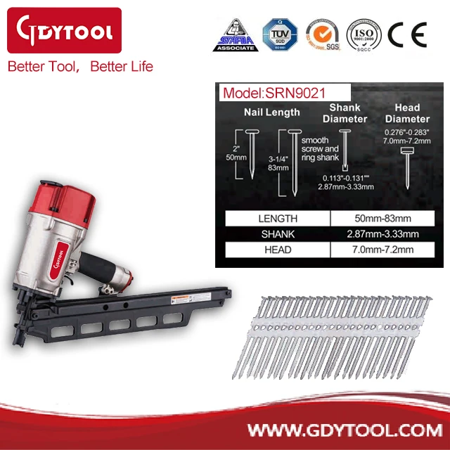 21 degree Plastic collated strip Framing Nailer ,Framing Nail Gun Pneumatic Nailer Gun heavy duty framing nail gun GDY-SRN9021
