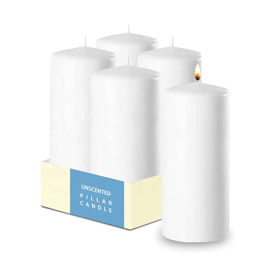 Wholesale Candle Set of 6 Unscented Smokeless Cotton Wick Pillar Candles For Weddings Home Decoration