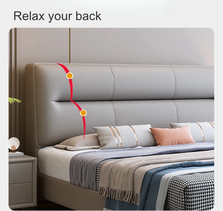 Soft Cat Paw Skin bed Bedroom Furniture Modern Queen/King Size Bed Frame Design Nappa Leather Upholstered Beds For Home Hotel