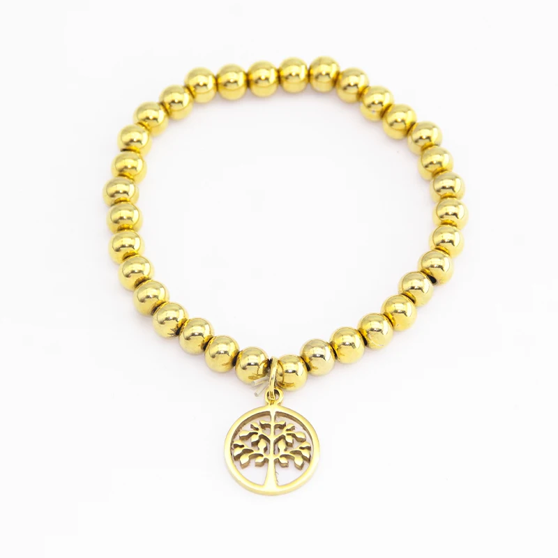 Custom Beaded Bracelet Hand Made Life Tree Pendant Stainless Steel Bracelet Beads For Women Men Jewelry