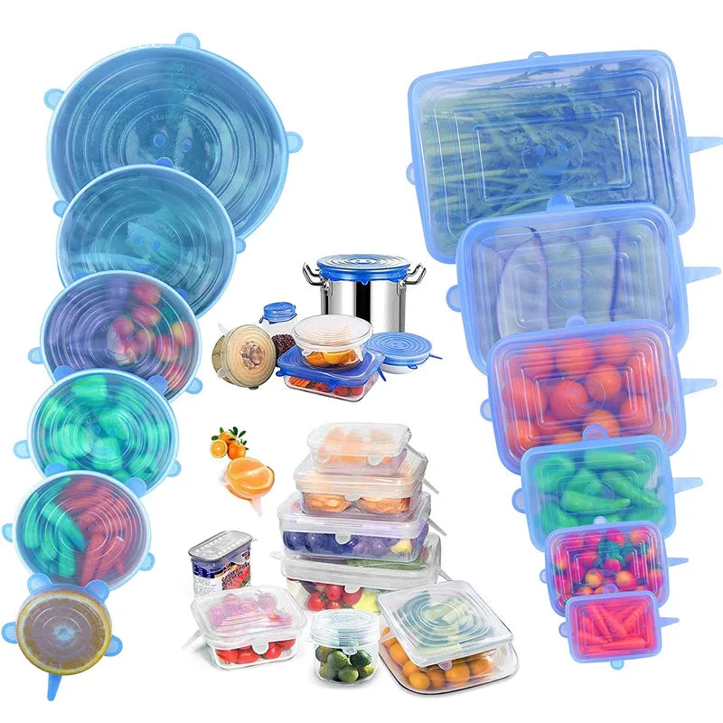 6pcs set new arrival food storage container universal airtight food covers stretchable easy food storage silicone lids