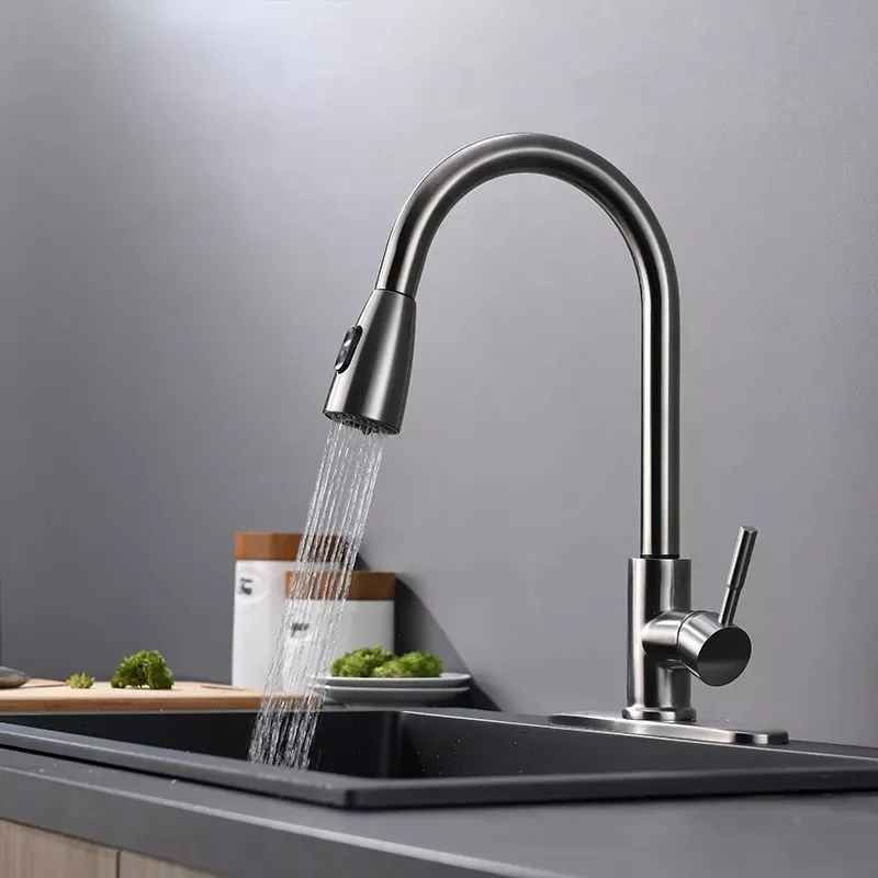 Hot Sale Stainless Steel Pull Out Pull Down Spray Hand Touch Sensor Kitchen Faucet With Cover Plate