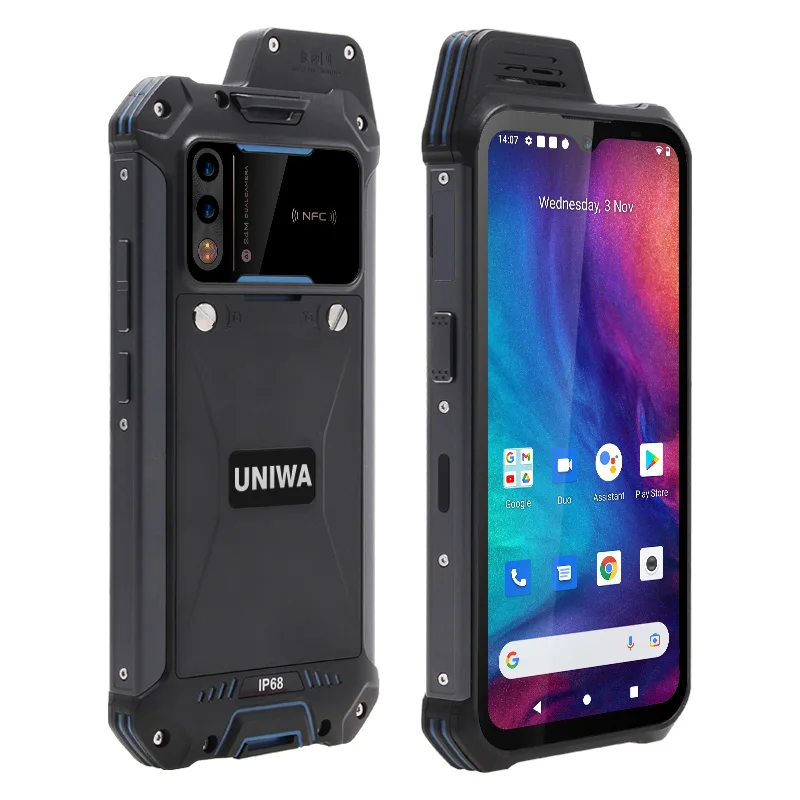 Rugged Outdoor Smartphone UNIWA W888 with 6.3 Inch HD+ Screen 2W Speaker Zello PTT NFC IP68 Removable 5000mAh Battery