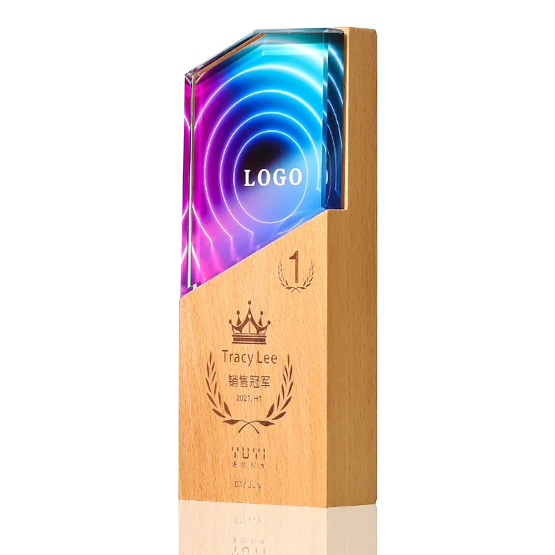 custom logo  K9 Crystal  Metal Material  souvenir  Conference trophy Solid wood crystal trophy crystal trophy