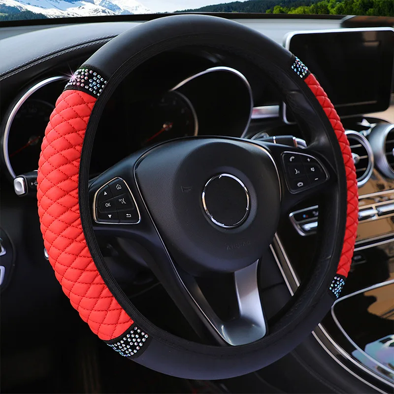 Embroidery Colored Diamond Inlay Elastic and Elastic Steering Wheel Cover Car Handle Cover No Inner Ring Leather Sports OPP Abg