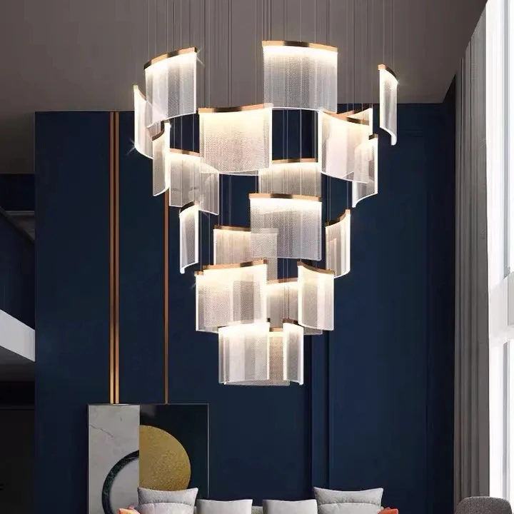 Nordic Luxury LED Lamp Modern Large High Spiral Stairs Pendant Light Long Staircase Chandelier Ceiling Chandelier