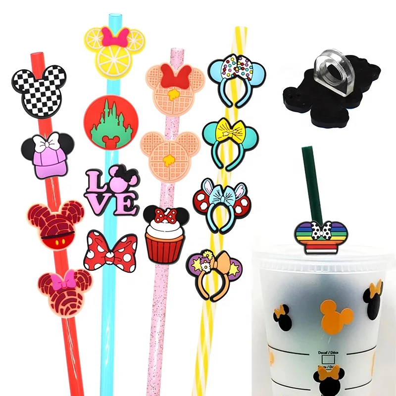 cartoon DISN bow straw topper castle mickey and minnie straw toppers