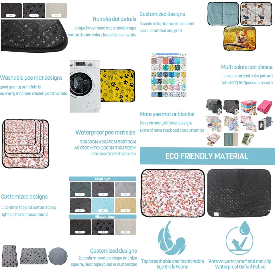 COLLABOR Leak-Proof Washable Dog Pee Mat Soft Eco Friendly Potty Pet Toilet Pad Anti Slip Large Extra Long Dog Pee Pad