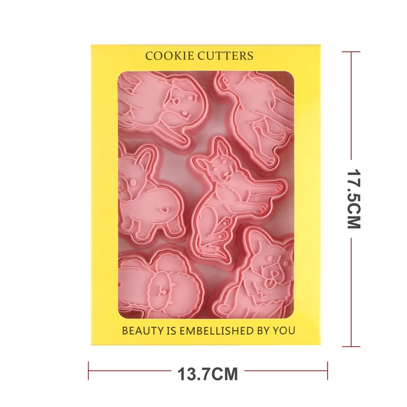 Kitchen Baking Tools Fondant Cutters 6pcs/set Pink Color Animal Cookie Dog Molding Biscuit