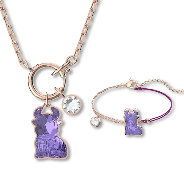 New elegant and romantic purple crystal calf shape pendant bracelet set