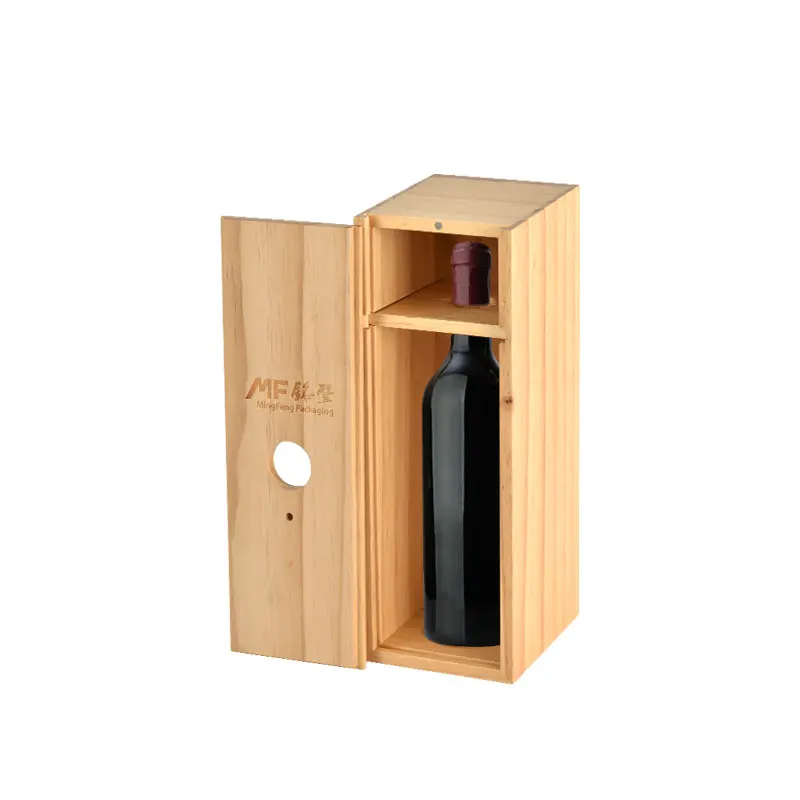 
Anti-collision Design Single Bottle Wood Color Wooden Liquor Wine Packing Box With Fixed Neck Ring 