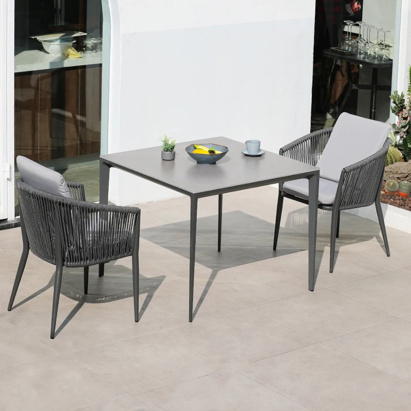 High Quality Waterproof aluminium Garden Dining Table And Chairs Rope Rattan With cushion Furniture sets Air restaurant