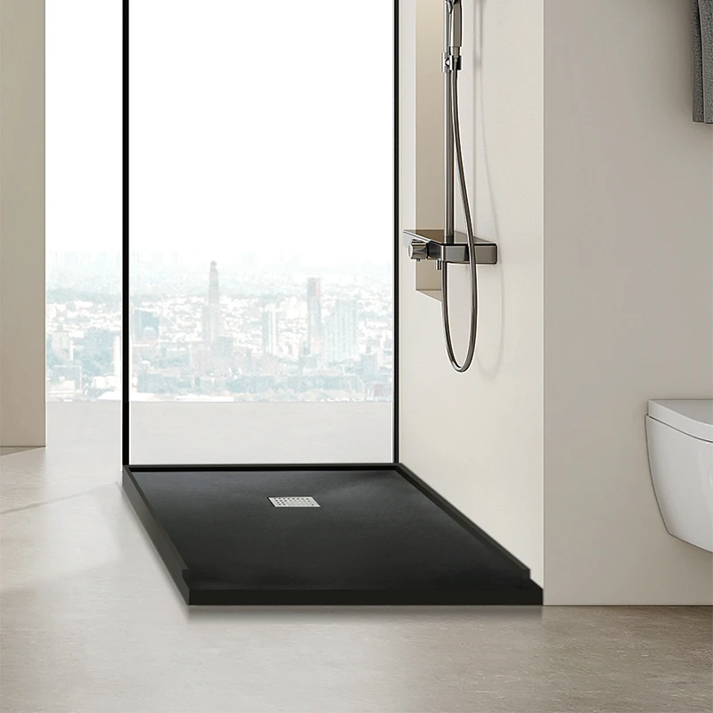 ODM OEM Rectangle MC Acrylic Shower Base Tray with Artificial Marble Stone Surface Customizable Resin Bathroom Accessory