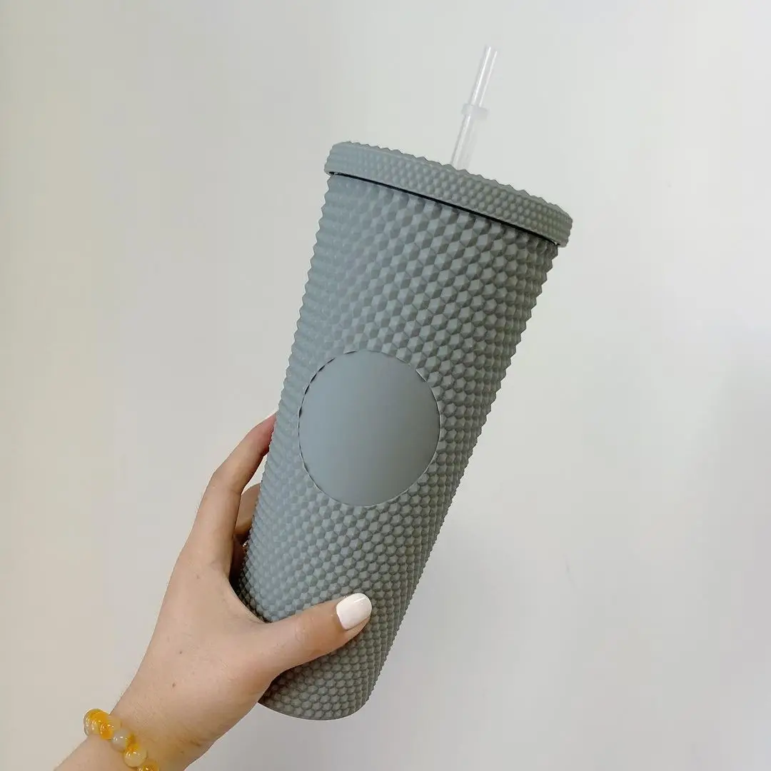 Hot Selling customized 24oz coffee cup Double Wall BPA Free Plastic Cup tumbler cups Studded Tumbler with Straw