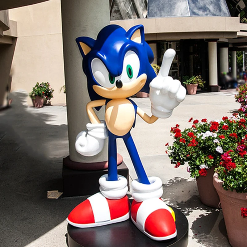 Custom Cartoon Statue Fiberglass Sonic Statue Resin Blue Hedgehog Life Size Sonic Sculpture