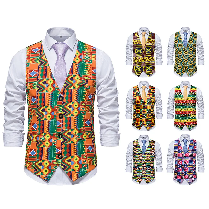 African Clothing Vest Paisley Flower Classic Vest African Wedding Dress Fabrics Big Vest African Men Clothing