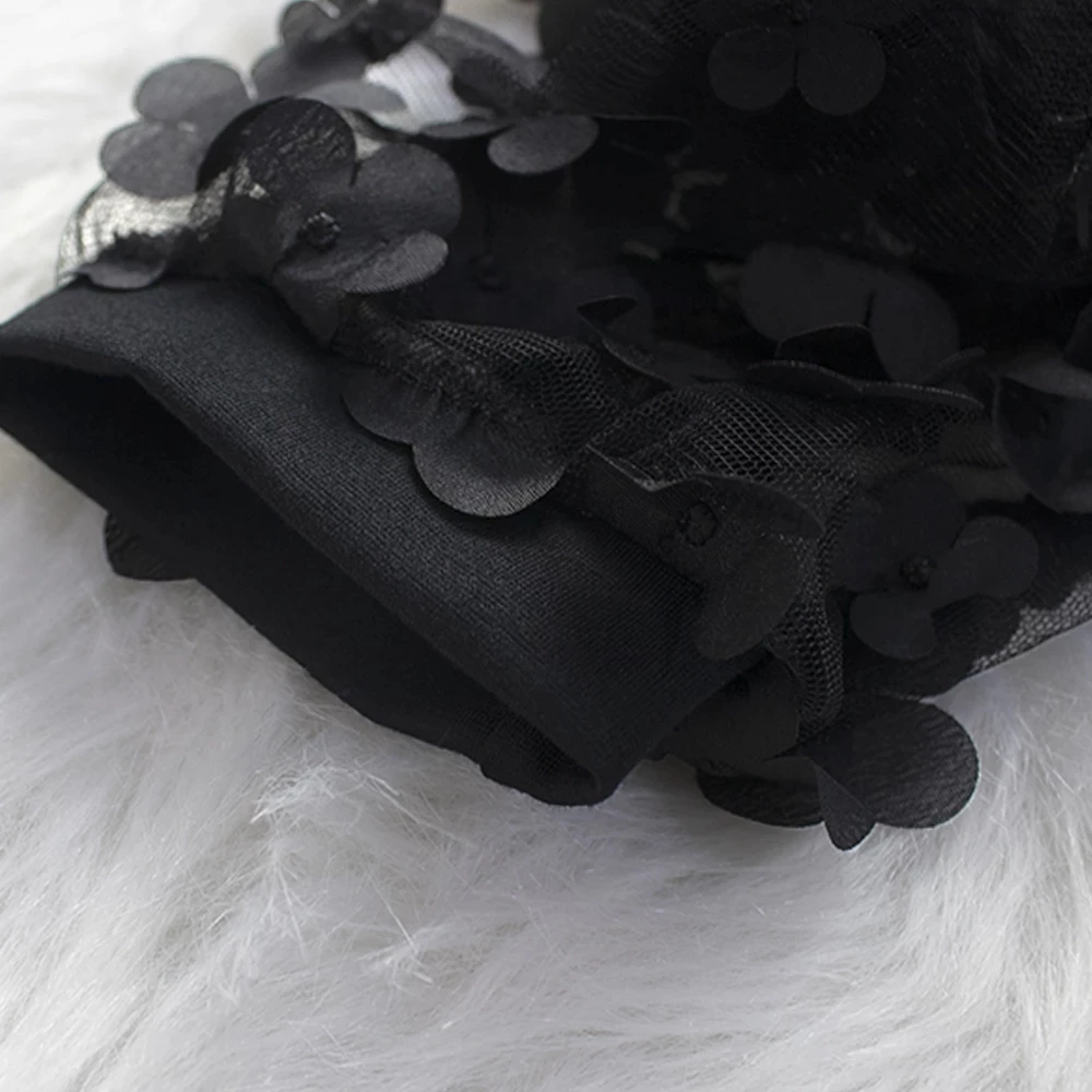 Elegant Classy Modest Patchwork Appliques Women Work Wear Vestidos Black Office Ladies Bodycon Dresses with See Through Sleeves