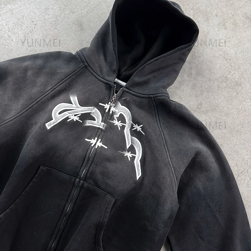 Hoodie Manufacturers Wholesale Custom Hoodies Unisex Cotton Oversized Boxy Dtg Printing Stone Distressed Acid Wash Zip Up Hoodie