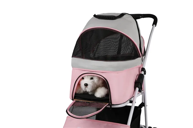 Portable 4 Wheel Pet Stroller Folding Detachable Dog Trolley For Dogs Puppy