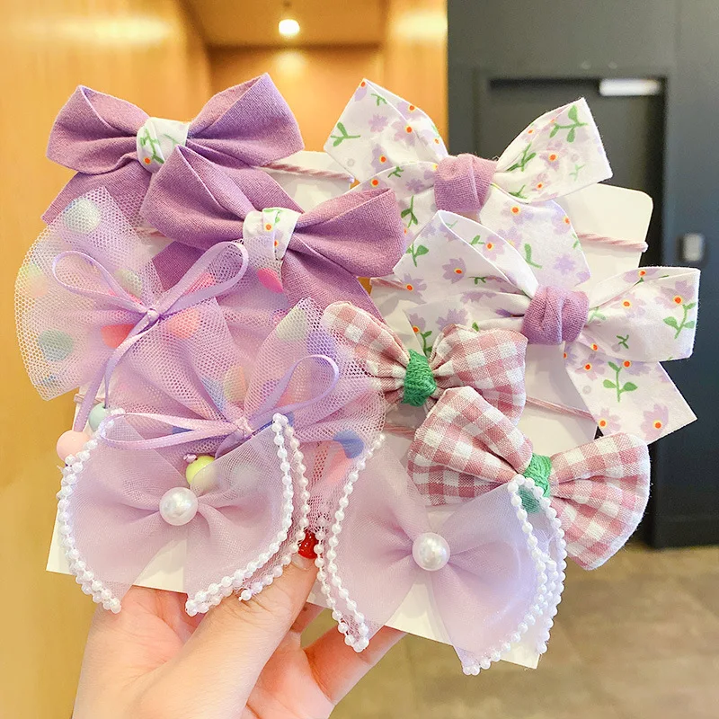 10Pcs/Set Big Bow Flower Elastic Hairbands Children Girls Sweet Hair Ties Fashion Headbands Hair Bows Rubber Band For Kid