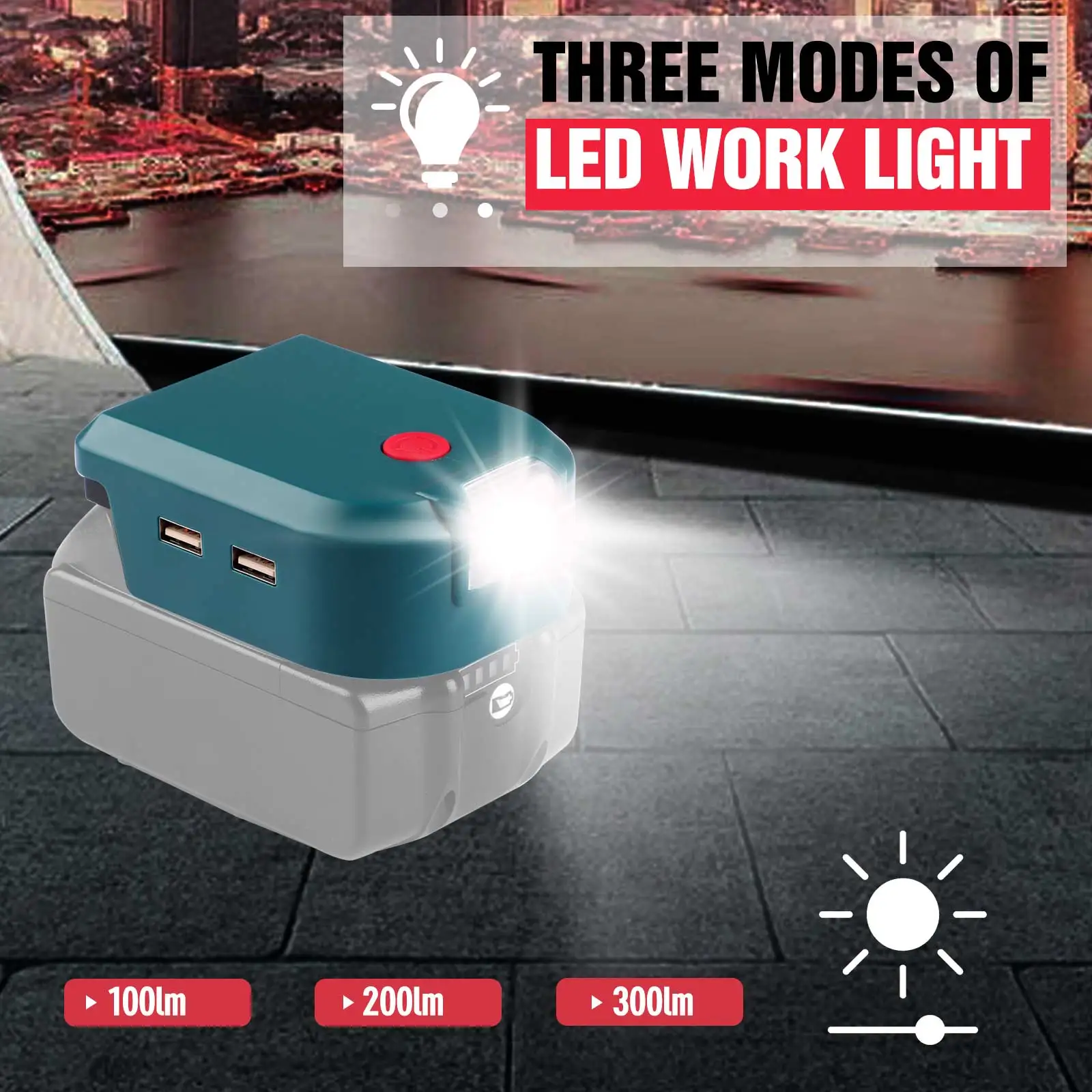 Urun Battery Adapter LED Light with 2 USB Port suit for Makita 14.4-18V Lithium Battery Power Source charger adapter