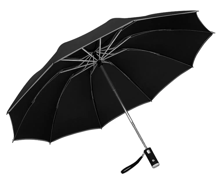 Роскошный зонт на заказ с логотипом Светоотражающая полоса автоматическое открытие с 3 складными кнопками