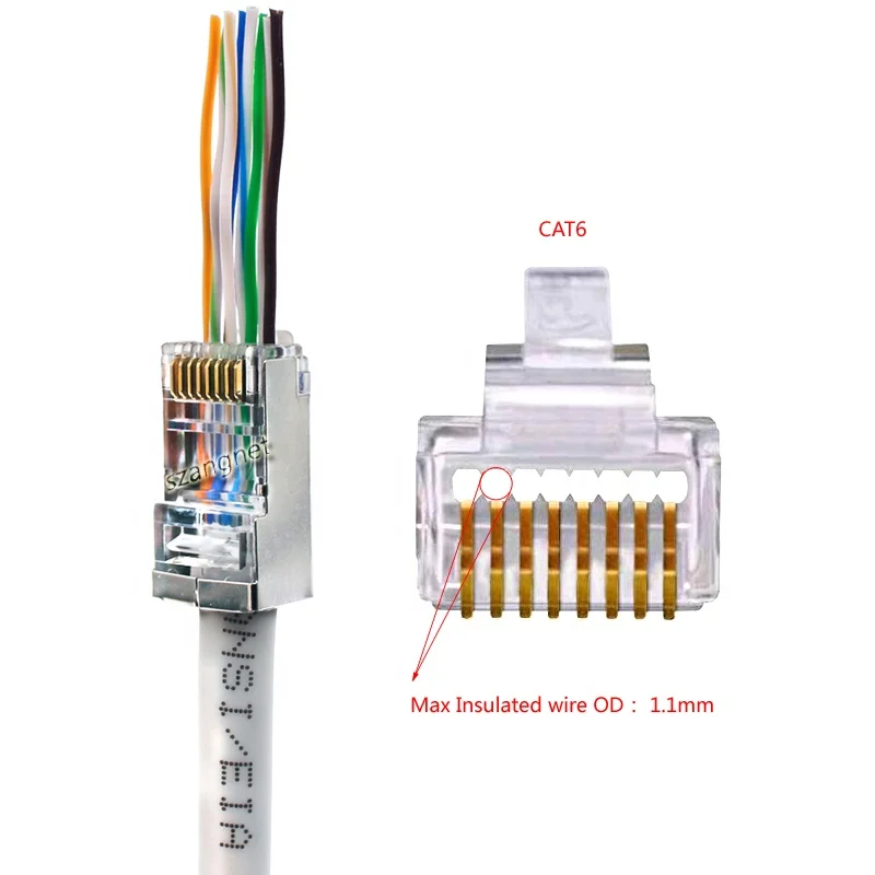 EZ Type 8P8C Network RJ45 Cat6 Pass Through Connector