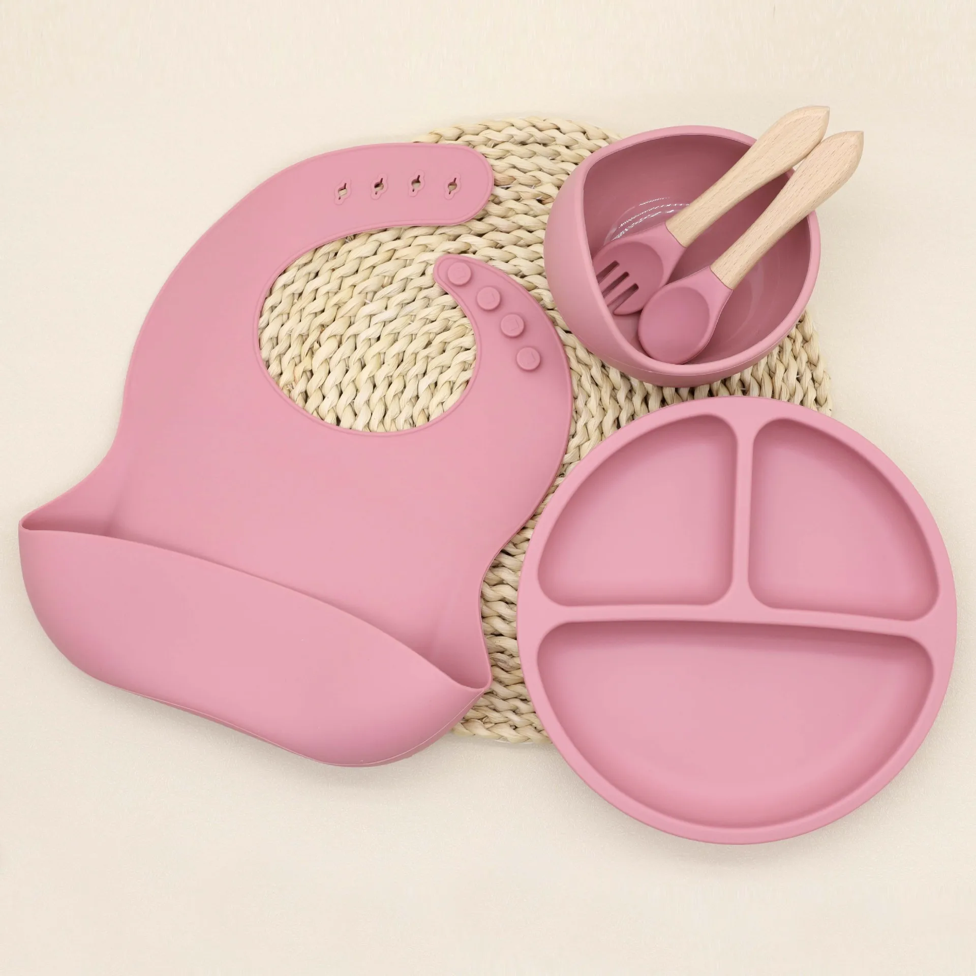 Hot Selling Silicone Toddler Tableware Set 100% Food Grade Bpa Free Baby Feeding Silicone Dinnerware Cutlery 5 Pieces Sets