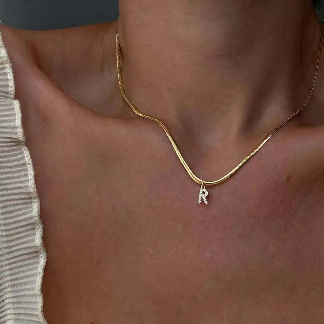 Hiphop Jewelry Initial Letter Necklace Creative Inlaid Zircon Alphabet Pendant Chokers Women Snake