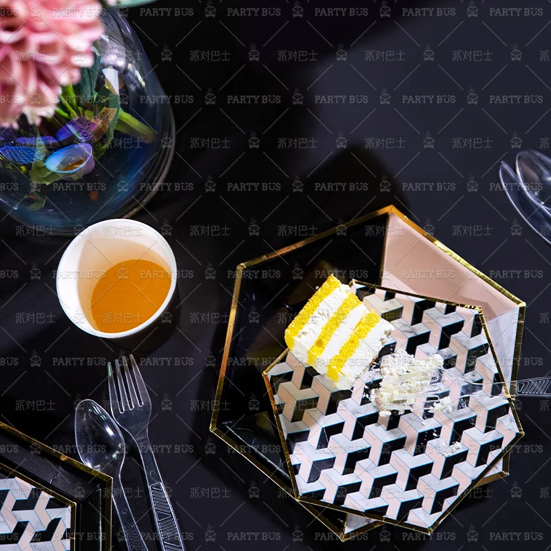 Partybus Fashionable Disposable Bio-degradable Hexagonal Blue Party Paper Plates