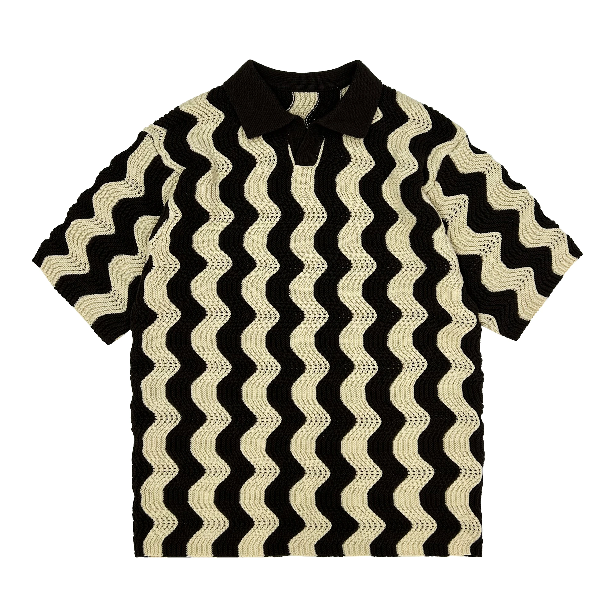 Oem Mesh Striped Custom Short Sleeve Knit Soccer Letter Jersey Mesh Crochet Cotton Knitted Football Jerseys T-Shirt Sweater