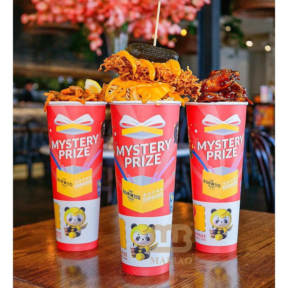 Custom printing 24oz surprise cup snack boba bubble tea juice Blind box mystery paper cup anime toy kpop bts Edition bottom