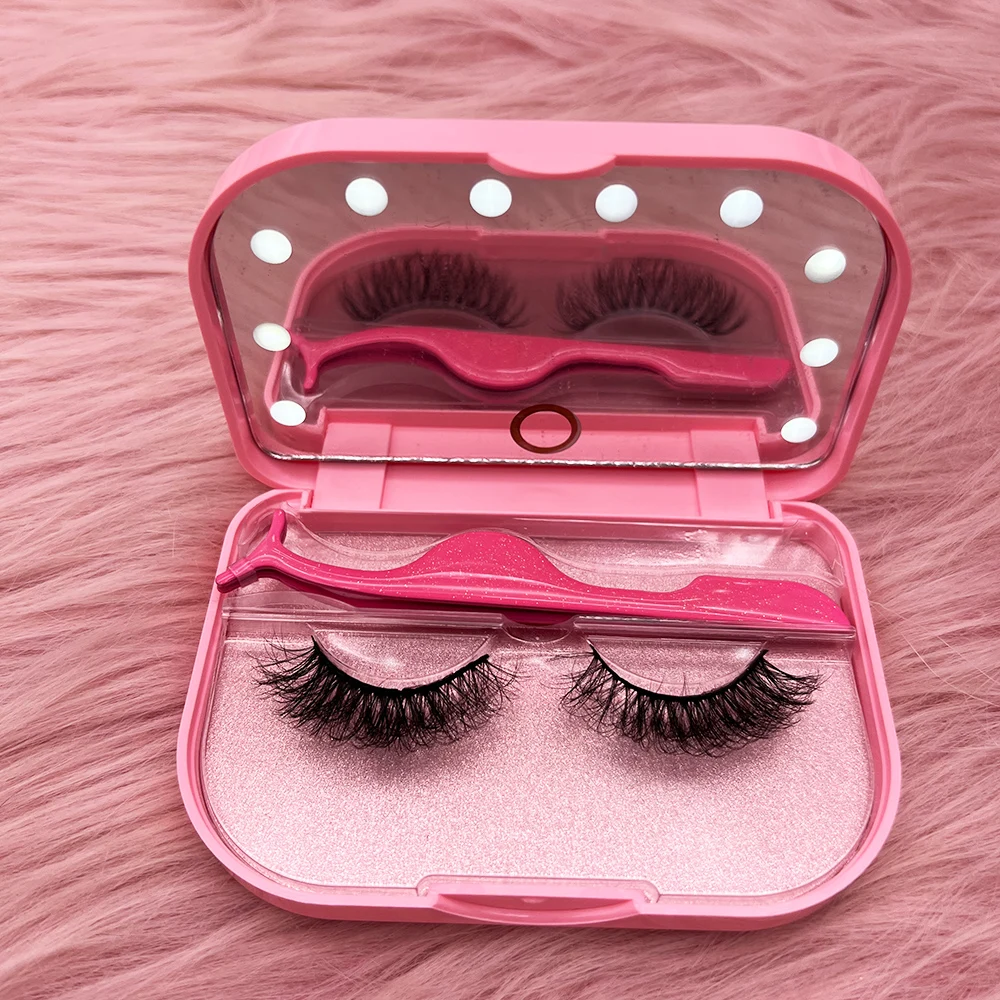 With led light mirror makeup make your own brand eyelashes fluffy lashes wholesale full strip eyelashes mink faux