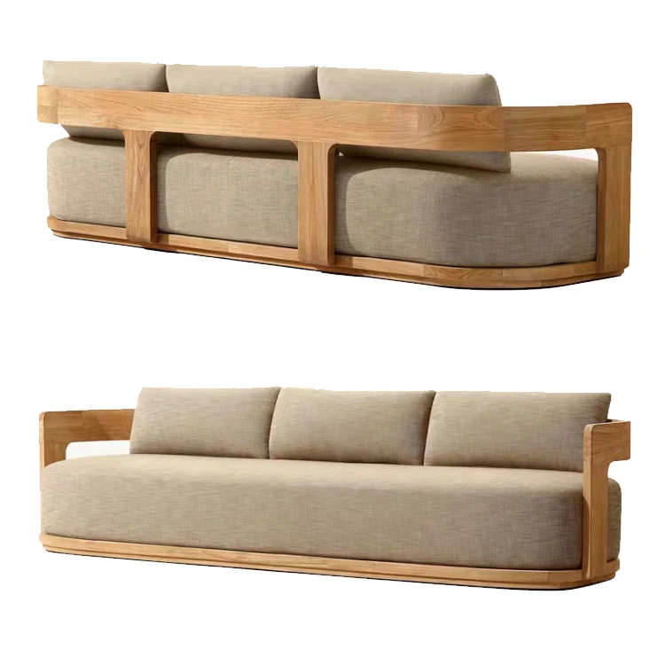 Modern Outdoor Patio Sectional Sofa Wooden Fabric Garden Furniture for Courtyard for Gardens and Courtyards
